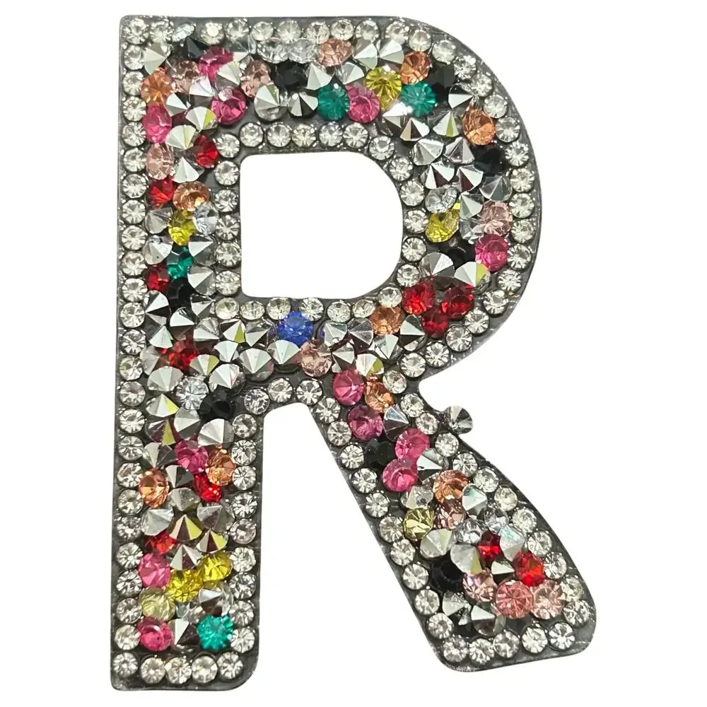 Letter R Multicolor Rhinestone Iron On Patch